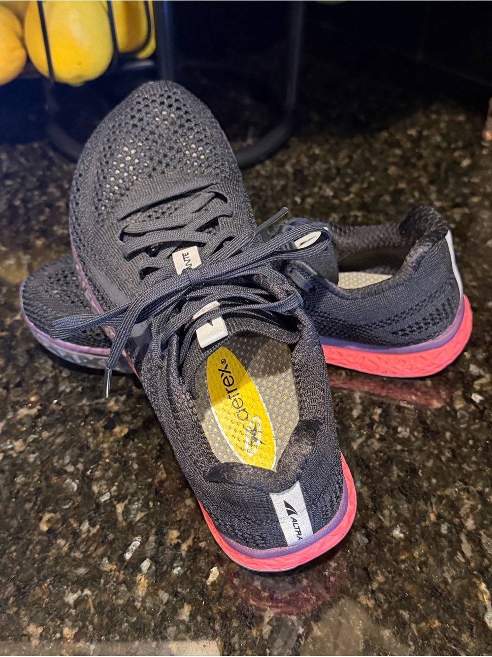 Altra Black Running Shoes with Pink and Purple Midsole